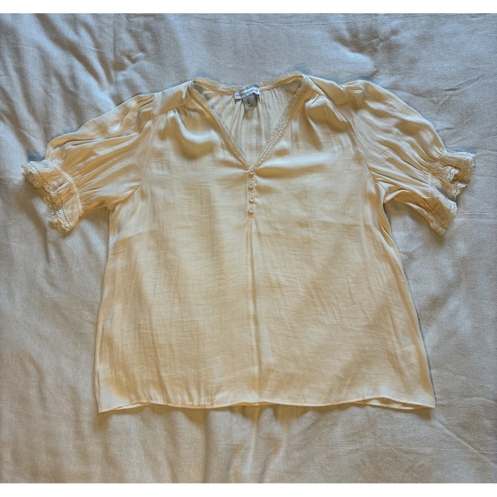 Women's Blouse Top Large Cream Peasant Blouse Lace Accent Cottagecore Coquette